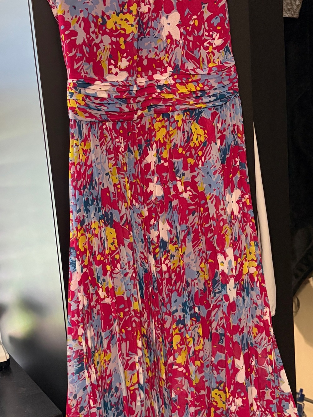 Fuchsia Floral Pleated Maxi Skirt